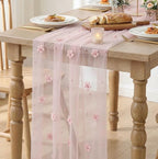 Pink Flower Pearl Pink Gauze Table Runner 10FT, Seasonal Sheer Dining Holiday Wedding Birthday Baby Shower Table Decor for Home Party