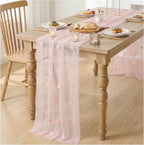 Pink Flower Pearl Pink Gauze Table Runner 10FT, Seasonal Sheer Dining Holiday Wedding Birthday Baby Shower Table Decor for Home Party