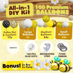 135Pcs Bumble Bee Balloon Garland Kit: Yellow Black and white Bee balloon arch for Sweet Honey Bee Baby Showers, 'What Will It Bee' themed