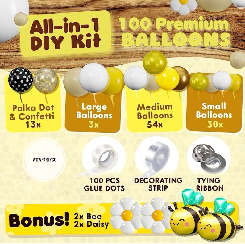 135Pcs Bumble Bee Balloon Garland Kit: Yellow Black and white Bee balloon arch for Sweet Honey Bee Baby Showers, 'What Will It Bee' themed
