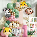 Wild One Birthday Decorations Jungle Theme 1st First Birthday Decorations Girl Huge Jungle Safari Animal Foil Balloons Pink Sage Green