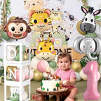 Wild One Birthday Decorations Jungle Theme 1st First Birthday Decorations Girl Huge Jungle Safari Animal Foil Balloons Pink Sage Green