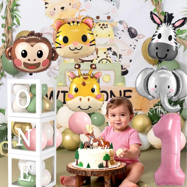 Wild One Birthday Decorations Jungle Theme 1st First Birthday Decorations Girl Huge Jungle Safari Animal Foil Balloons Pink Sage Green