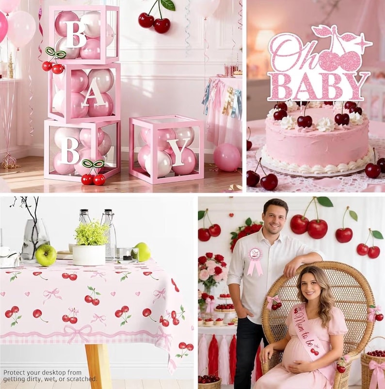 Cherry Baby Shower Party Decorations, Shes the Cherry on Top Baby Shower Decorations Girl, Pink and Red Cherry Balloons Arch, Backdrop