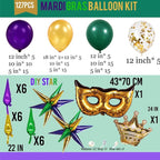Mardi balloon garland arch kit Purple Emerald green gold with Crown and Mask star mylar Balloons for Grand Fat Tuesday Party Decorations