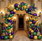 Mardi balloon garland arch kit Purple Emerald green gold with Crown and Mask star mylar Balloons for Grand Fat Tuesday Party Decorations
