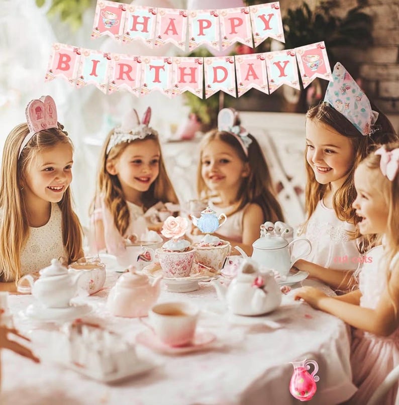 126pcs Tea Party Decorations Kit, Let's Partea Birthday Party Decorations, Floral Par Tea Supplies Backdrop Tablecloth Balloon Garland Arch