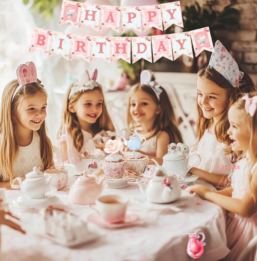 126pcs Tea Party Decorations Kit, Let's Partea Birthday Party Decorations, Floral Par Tea Supplies Backdrop Tablecloth Balloon Garland Arch