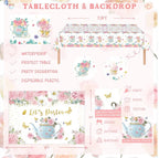 126pcs Tea Party Decorations Kit, Let's Partea Birthday Party Decorations, Floral Par Tea Supplies Backdrop Tablecloth Balloon Garland Arch