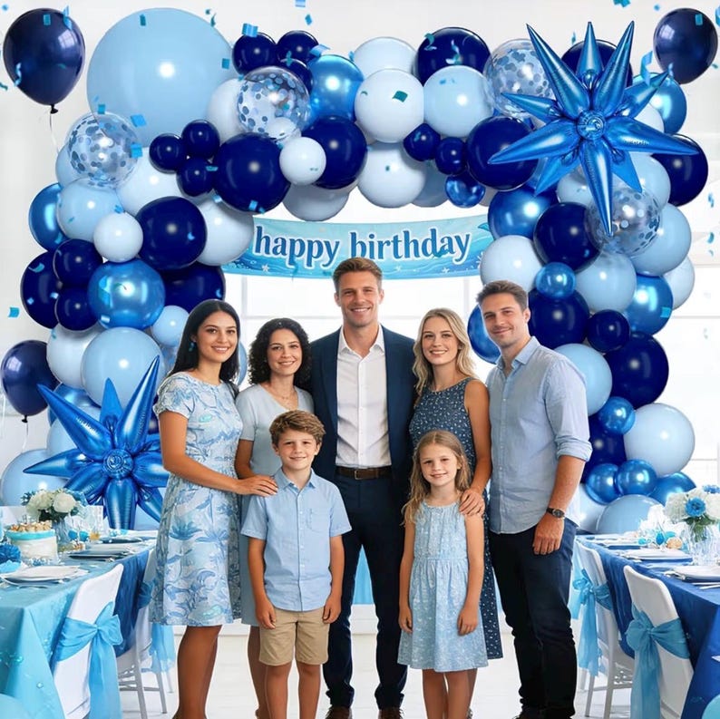Blue Balloon Arch Kit Garland, Chrome Blue Light Navy Blue Confetti Balloons for Birthday Baby Shower 2026 Graduation Bridal Shower Wedding
