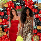 119Pcs Red Cheetah Print Birthday Decorations Balloons Kit, Black Red Cherry Leopard Print Balloons Birthday Foil Banner for Girls Women