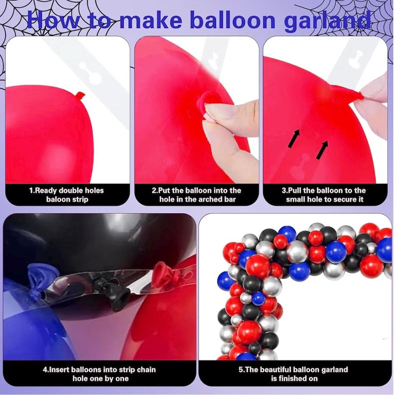 Red Theme Borthday Party Decorations Kit -Red Blue Black Latex Balloons Arch Garland with Web Backdrop for Boys Girls Kids