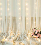 Ivory Sheer Backdrop Curtains with Lights String for Parites Wedding Tulle Backdrop Curtains for Baby Shower Birthday Party Photo Background