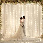 Ivory Sheer Backdrop Curtains with Lights String for Parites Wedding Tulle Backdrop Curtains for Baby Shower Birthday Party Photo Background