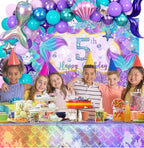 5th Birthday Decoration, 5th Mermaid Birthday Party Decorations, 5 Years Old Mermaid Party Background Banner Balloons Cake Topper