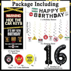 16th Birthday Decorations Boys Girls, Hide The Car Keys Happy 16th Birthday Banner Backdrop Balloons Hanging Swirls, Caution Logo Themed 16