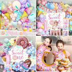 1st Birthday Decorations for Girl, 128pcs Sweet One Birthday Party Decorations, Balloon Boxes,Party Backdrop, Photo Banner, Donuts Ice Cream