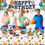 191 PCS Sports Birthday Party Decorations Includes Plates, Napkins, Cups, Knives, Forks, Banner, Cake & Cupcake Toppers, Sports Themed Party
