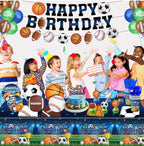 191 PCS Sports Birthday Party Decorations Includes Plates, Napkins, Cups, Knives, Forks, Banner, Cake & Cupcake Toppers, Sports Themed Party
