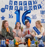 Blue 16th Birthday Decorations for Boys Girls - Back in 2010 Backdrop, Banner, Swirls, Centerpieces, Sash, Paper Pom Poms, Balloons for 16th