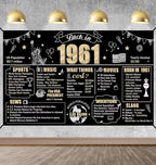 65th Birthday Decorations Back in 1961 Banner Backdrop for Women Men, Black Gold Happy 65 Birthday Sign Poster Party Supplies,65 Years Old