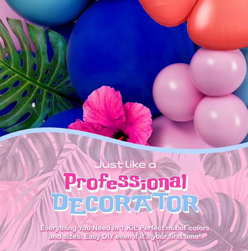 ALL-IN-1 Blue Alien Balloon Arch Kit with BONUS Palm Tree & Tropical Flowers for Cute Space Creature Theme Kids Birthday, Baby Showers