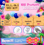 ALL-IN-1 Blue Alien Balloon Arch Kit with BONUS Palm Tree & Tropical Flowers for Cute Space Creature Theme Kids Birthday, Baby Showers