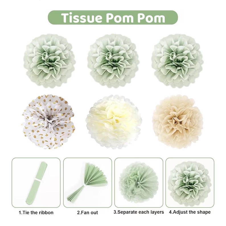 Party Sage Green Baby Shower Decorations for Baby, Green Balloons with WELCOME BABY Banner Fringe Curtains Foil Balloons Paper Flower