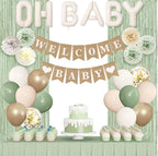 Party Sage Green Baby Shower Decorations for Baby, Green Balloons with WELCOME BABY Banner Fringe Curtains Foil Balloons Paper Flower