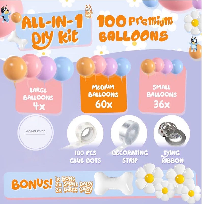ALL-IN-1 Blue Balloon Arch Kit with BONUS Bone & Daisy Balloons for Birthday Decoration Girl - Pastel Balloons Garland for Blue Party Decor