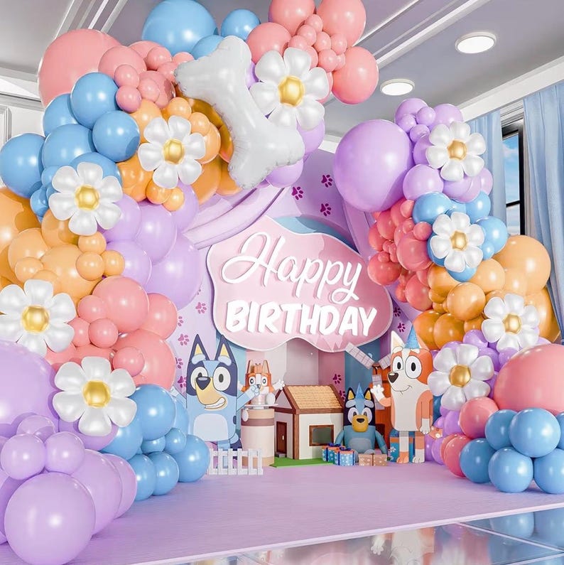 ALL-IN-1 Blue Balloon Arch Kit with BONUS Bone & Daisy Balloons for Birthday Decoration Girl - Pastel Balloons Garland for Blue Party Decor