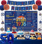 50th Birthday Decorations Men Women, Blue Back in 1976 Poster Cheers To 50 Years Banner Balloons Hanging Swirls Cake Topper, 50 Years Old