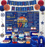 50th Birthday Decorations Men Women, Blue Back in 1976 Poster Cheers To 50 Years Banner Balloons Hanging Swirls Cake Topper, 50 Years Old