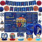 50th Birthday Decorations Men Women, Blue Back in 1976 Poster Cheers To 50 Years Banner Balloons Hanging Swirls Cake Topper, 50 Years Old