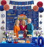 50th Birthday Decorations Men Women, Blue Back in 1976 Poster Cheers To 50 Years Banner Balloons Hanging Swirls Cake Topper, 50 Years Old