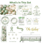 286 Pcs Sage Green Baby Shower Decorations Set-Serves 25 Guests -All-in-One Gender Neutral Party Supplies Kit Includes Balloon Arch,Backdrop