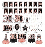 30th Birthday Decorations for Women,21pcs the Year 1996 Banner Balloon Party Supplies, Rose Gold 30 Year Old Birthday Backdrop, 30 Bday Sash