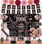 30th Birthday Decorations for Women,21pcs the Year 1996 Banner Balloon Party Supplies, Rose Gold 30 Year Old Birthday Backdrop, 30 Bday Sash