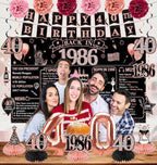 40th Birthday Decorations for Women, 21pcs the Year 1986 Banner Balloon Party Supplies, Rose Gold 40 Year Old Birthday Backdrop,40 Bday Sash