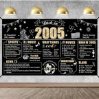 21st Birthday Decorations Back in 2004 Banner Backdrop for Men Women, Black Gold Happy 21st Birthday Sign Poster Party Supplies, Bday Photo