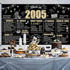 21st Birthday Decorations Back in 2004 Banner Backdrop for Men Women, Black Gold Happy 21st Birthday Sign Poster Party Supplies, Bday Photo