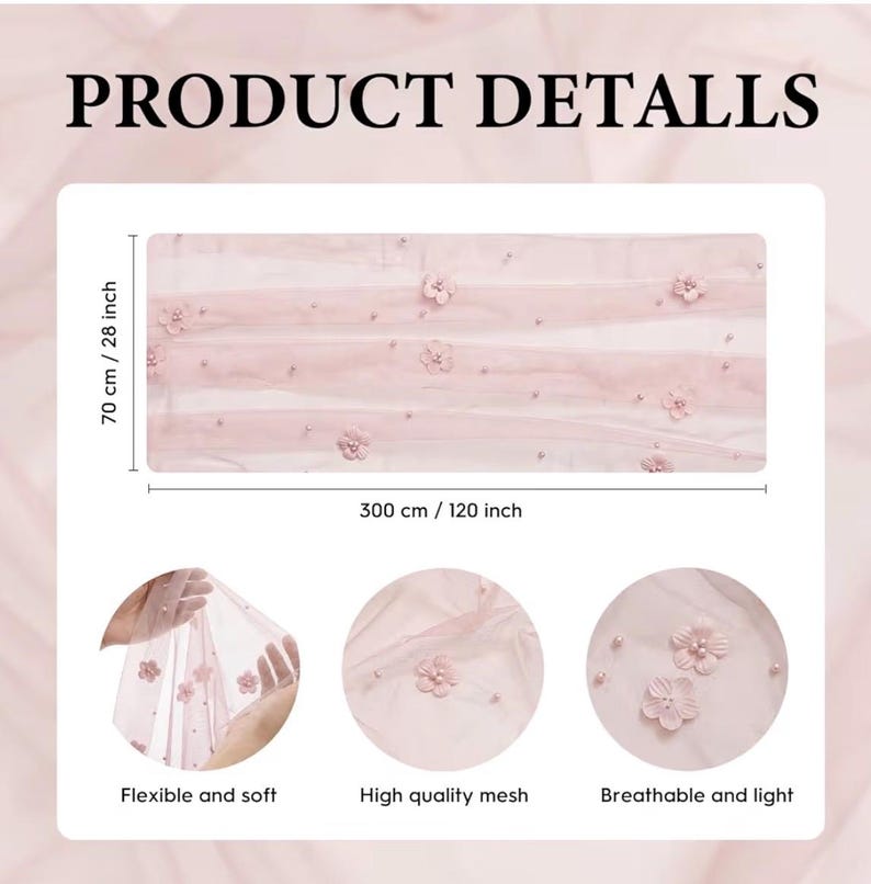 Pink Flower Pearl Pink Gauze Table Runner 10FT, Seasonal Sheer Dining Holiday Wedding Birthday Baby Shower Table Decor for Home Party