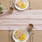 Pink Flower Pearl Pink Gauze Table Runner 10FT, Seasonal Sheer Dining Holiday Wedding Birthday Baby Shower Table Decor for Home Party