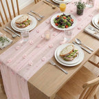 Pink Flower Pearl Pink Gauze Table Runner 10FT, Seasonal Sheer Dining Holiday Wedding Birthday Baby Shower Table Decor for Home Party