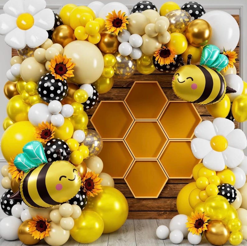 135Pcs Bumble Bee Balloon Garland Kit: Yellow Black and white Bee balloon arch for Sweet Honey Bee Baby Showers, 'What Will It Bee' themed