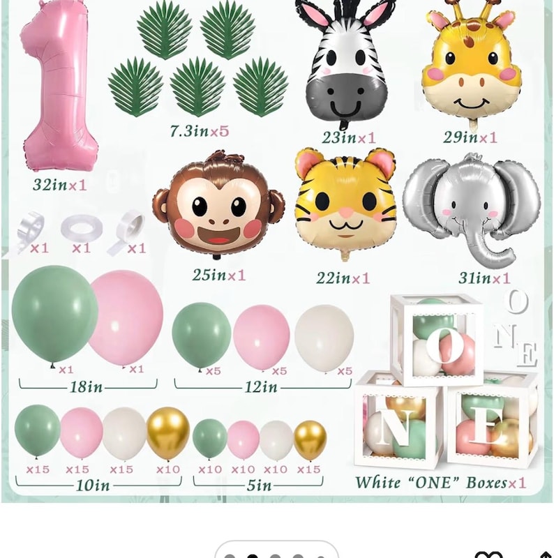 Wild One Birthday Decorations Jungle Theme 1st First Birthday Decorations Girl Huge Jungle Safari Animal Foil Balloons Pink Sage Green