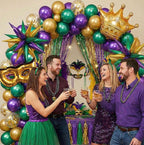 Mardi balloon garland arch kit Purple Emerald green gold with Crown and Mask star mylar Balloons for Grand Fat Tuesday Party Decorations