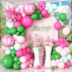 Pink Green Balloon Arch Garland Kit with Star Foil Balloons 4D Round Ball Balloons for Woodland Baby Shower Wedding Tropical Safari Birthday