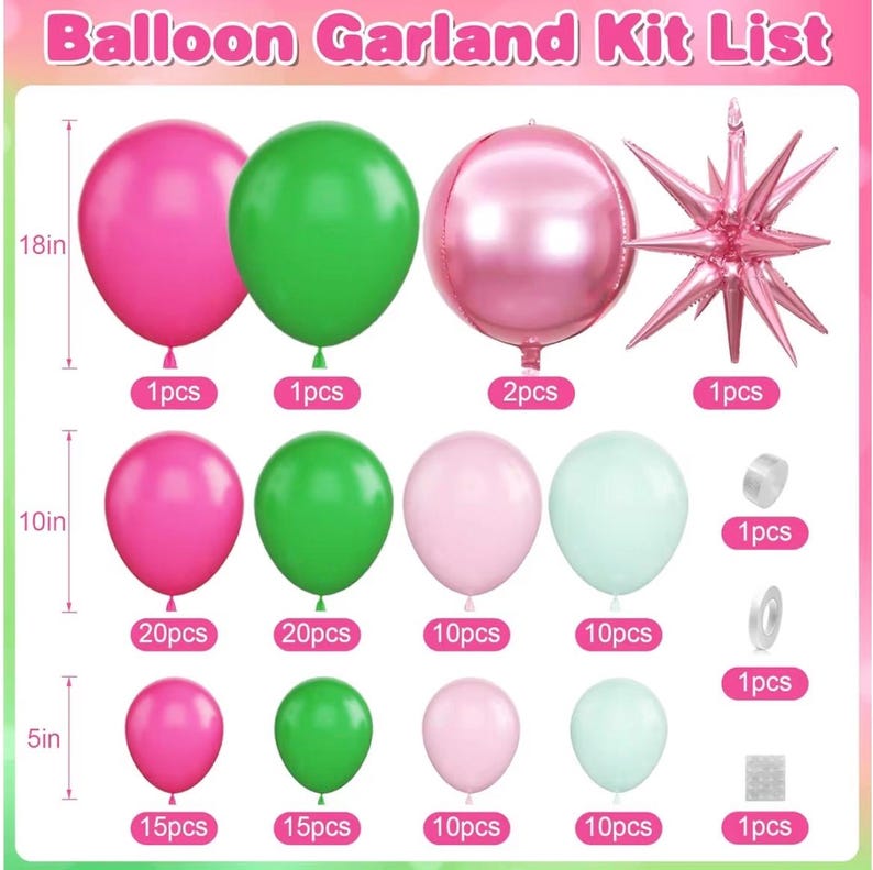 Pink Green Balloon Arch Garland Kit with Star Foil Balloons 4D Round Ball Balloons for Woodland Baby Shower Wedding Tropical Safari Birthday