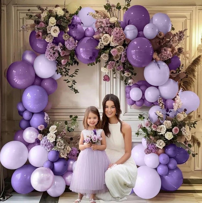 Purple Balloon Garland Kit - Double Stuffed Dark Purple Lavender Balloon Arch Latex Pearl Lilac Color for Baby Shower Birthday Butterfly